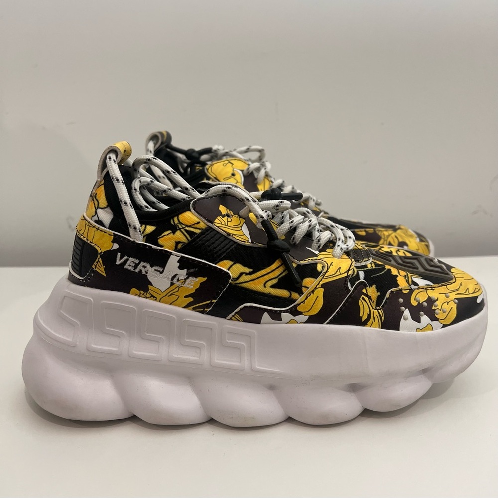 Versace Chain Reaction Sneakers Baroque Print Black Yellow Women’s 38